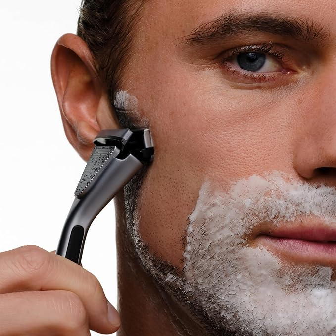 Premium Razor for Men, Handle + 2 Razor Blade Refills + Magnetic Shower Hook, Precision Trim Edge (Stainless)