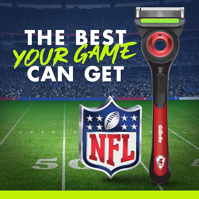 Gillette Labs Special NFL Chiefs Edition Shaving Razor for Men - 1 Handle, 4 Razor Blade Refills & Magnetic Stand, Holiday Gifts for Men, GilletteLabs with Exfoliating Bar