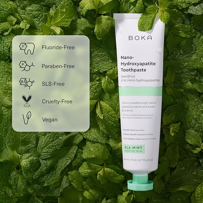 Boka Fluoride Free Toothpaste, Nano Hydroxyapatite Toothpaste, Appropriate for Sensitive Teeth - for Adult, Kids Oral Care - Ela Mint Flavor, 4 Fl Oz 3Pk US Manufactured