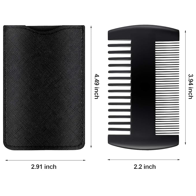 Sandalwood Beard Comb Set with Faux Leather Case - Dual Action Teeth for Mustaches and Beards (Black, 3 Combs + 3 Cases)