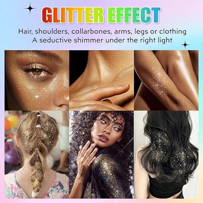 Glitter Hairspray【Instant Color】【Skin Friendly】【Easy To Clean】【Large Capacity】Washable Hair Color Spray For Women/Men 4.06 oz，18 Glitter