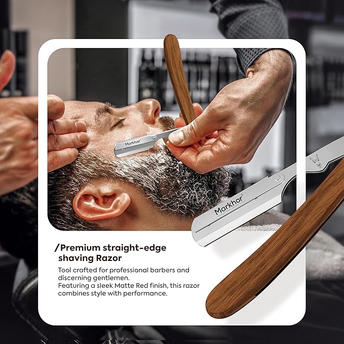 Markhor® Straight Razors for Men with 100 Single Edge Razor Blades | Rose Wood Polish Barber Straight Razor | Straight Edge Razor | Barber Razor Blade | Navajas Para Barbero