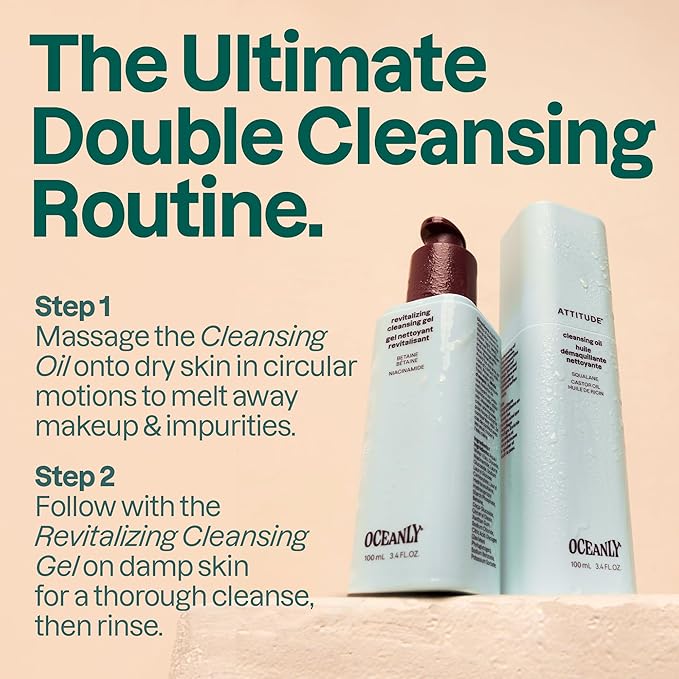 ATTITUDE Revitalizing Cleansing Gel, Gentle Face Wash with Betaine & Niacinamide for Radiant, Healthy-Looking Skin, EWG Verified, Vegan, Unscented, 3.4 Fl Oz