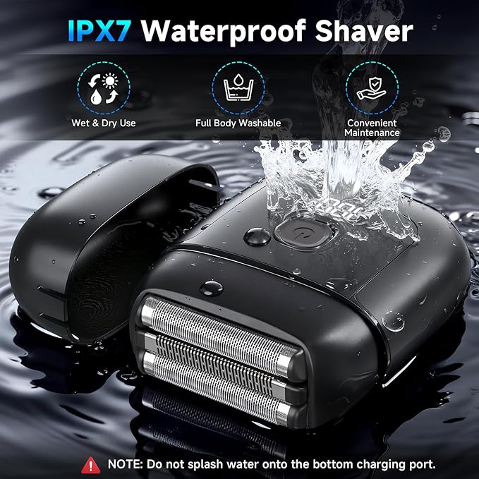 Electric Foil Shavers for Men: Mini Electric Razor with 3 Floating Blades, IPX7 Waterproof Foil Shaver, USB-C Rechargeable Shavers for Men with Travel Lock, Compact Grooming Gift for Home & Travel