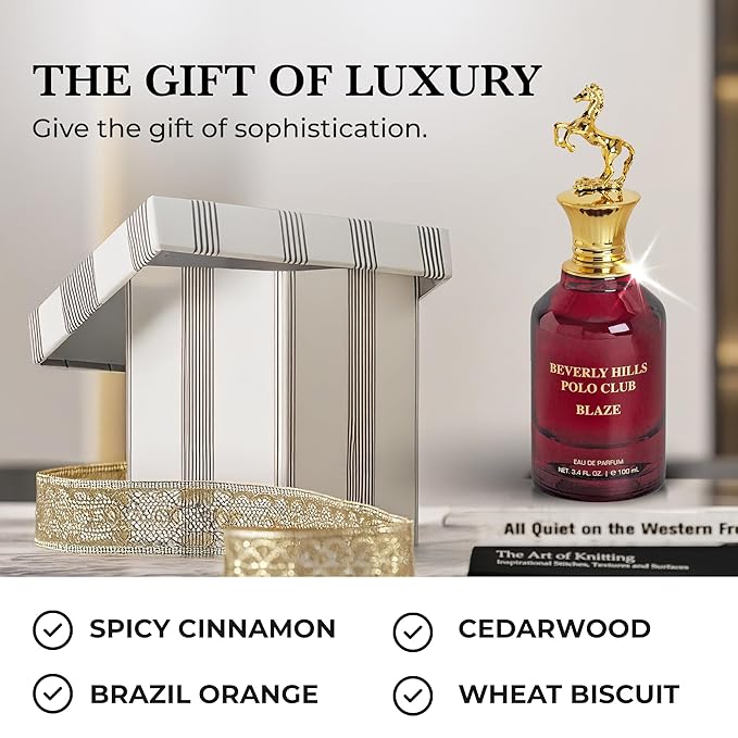 Beverly Hills Polo Club BLAZE Eau de Parfum for Men - 3.4 Fl Oz, Signature Long-Lasting Scent, Iconic Metal Horse Cap, Luxury Gift Box