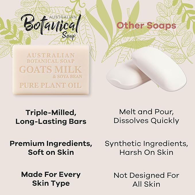 Australian Botanical Soap, Classic Goat Milk and Goat's Milk with Raspberry, 6.6 OZ, Triple Milled Bars made with Enriched with Organic Shea Butter, Pack of 8