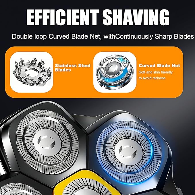 Magnetic 6 Head Shaver Replacement Heads for 6D Magnetic Electric Shaver Razor Universal Shaver Replacement Head for Bald Men and Face (Black(3PACK))