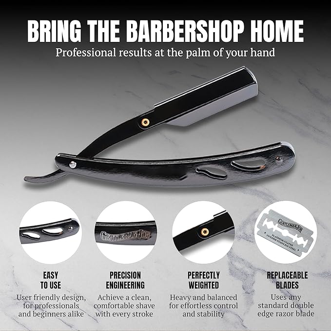 Gentleman Jon Straight Razor Shaving Kit - Vintage Wet Shave Grooming Set, Includes Straight Edge Razors for Men, Badger Hair Shaving Brush, Alum Block, Shave Soap, Bowl & Double Edge Safety Blades