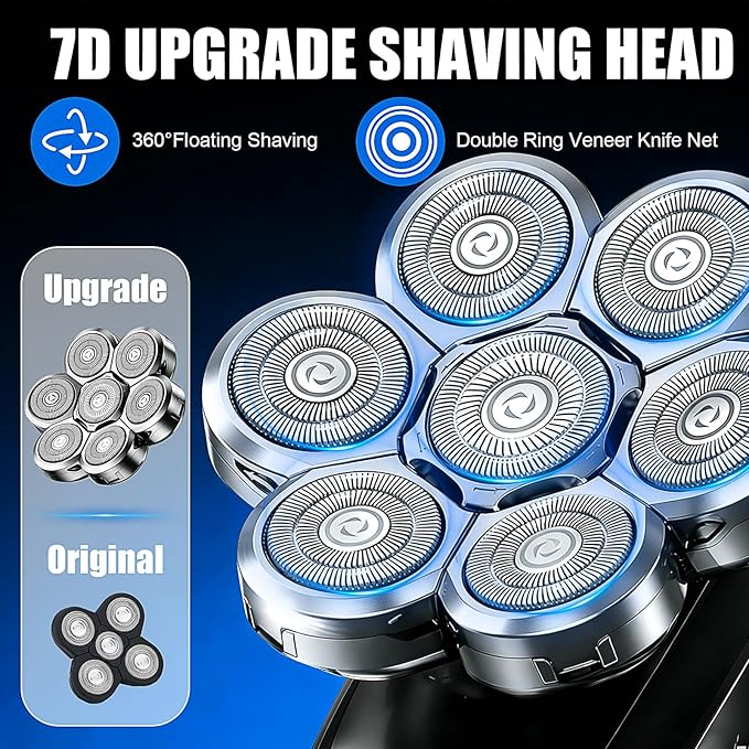 7 Head Shaver Replacement Heads for Freebird Bald Men, Head Shavers for Men,Shaver Replacement Blades for Rotary Shavers (Silver/3count)