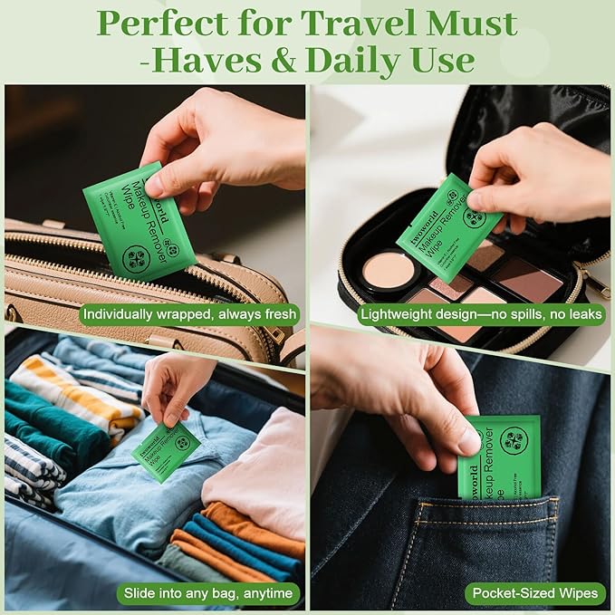 Makeup Remover Wipes Bulk Individually Wrapped,Travel Makeup Wipes Gentle for Face Cleansing Mascara Lipstick Travel Hotel（cucumber,pack of 100)