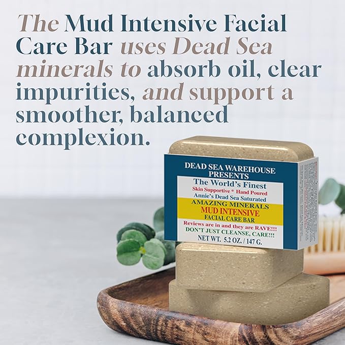 Dead Sea Soap MUD INTENSIVE Facial Care Bar - Face Soap for Women and Men - Purifying Dead Sea Mud - For Balanced & Clear Skin, Handmade & Unscented -5.2 oz
