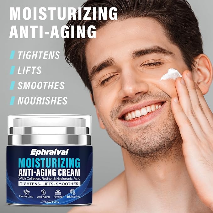 Retinol Anti-Aging Cream for Men: Moisturizing Face Cream with Hyaluronic Acid Vitamin E Peptides - Reduces Wrinkles Firms Skin Lightweight Formula 1.7 fl oz