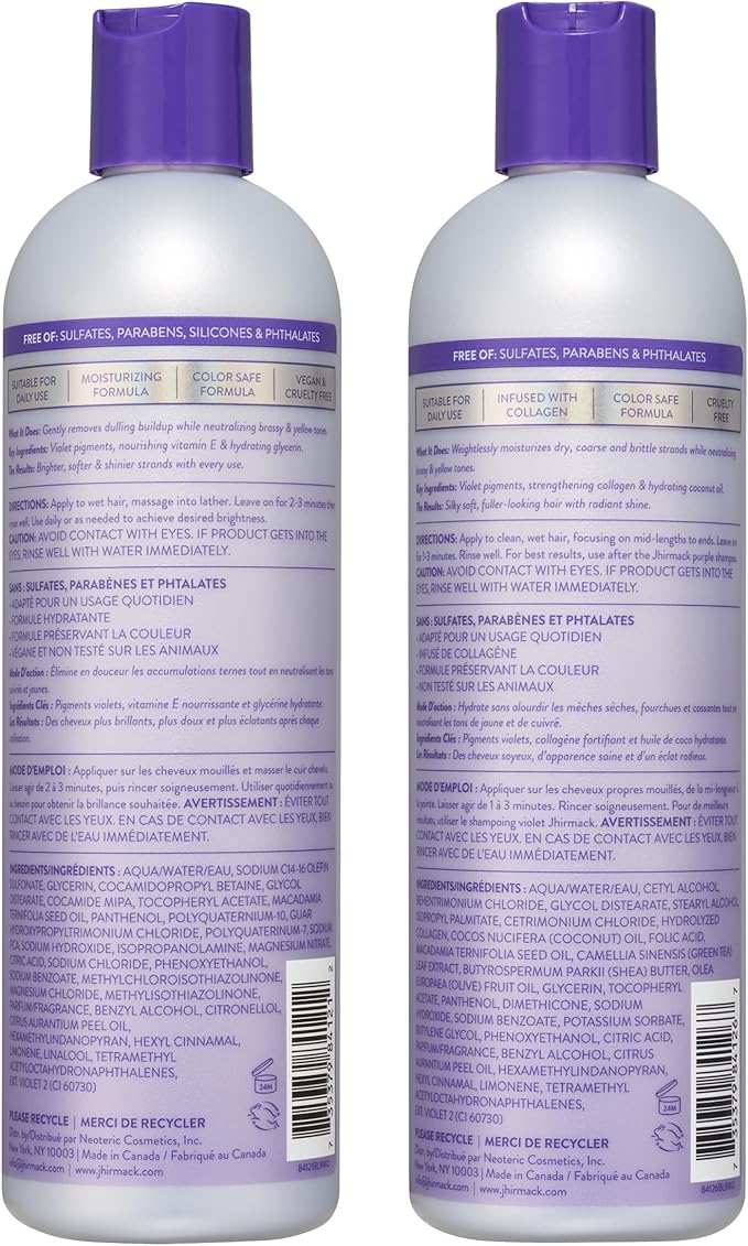 Jhirmack Silver Brightening Purple Shampoo and Conditioner Set for all types of silver, grey, and blonde hair