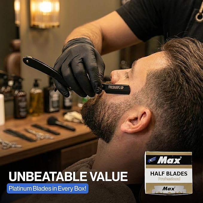 Professional Single Blade Razor for Men – Barber Straight Razor Safety Kit with 100 Single Edge Straight Razor Blades (4.4 cm) & 10 Hairline Wipes for Precise Shaving (Wooden Razor)
