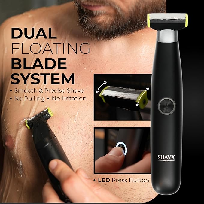 Beard Trimmers for Men & Womens Body Shaver with Skin-Safe Dual Razor Blades for Sensitive Areas | Waterproof Rechargeable Cordless Pubic Hair Trimmer for Chest & Bikini with 3 Combs | Black