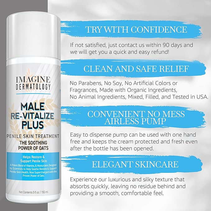 Male Re-Vitalize PLUS - Oats Penile Health Cream for Men - Relieve, Restore and Support Skin - Moisturizer Penile Lotion - Large Value Size (5fl oz/150ml)