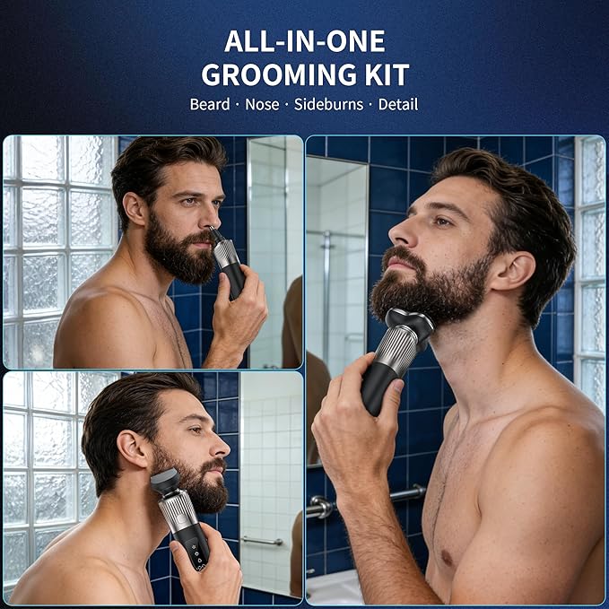 Electric Razor for Men 8011 Series, 4D Floating Rotary Head, IPX7 Waterproof Wet & Dry Use, USB-C Fast Charge, 90Min Runtime, Hypoallergenic Blades, Portable Travel Grooming Kit