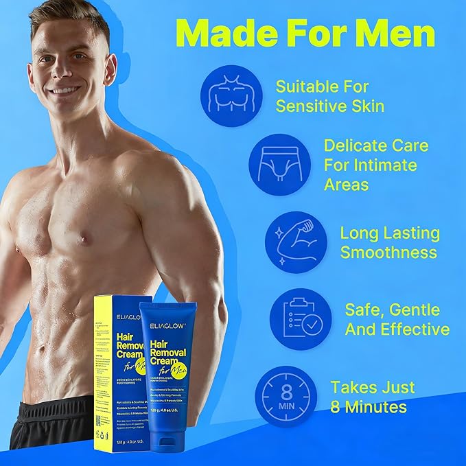 Hair Removal Cream for Men and Women: Sensitive Depilatory Cream for Intimate/Pubic Areas, Body, Legs, Chest, and Underarms, Easy & Painless, Gentle Formula for All Skin Type, 120ml