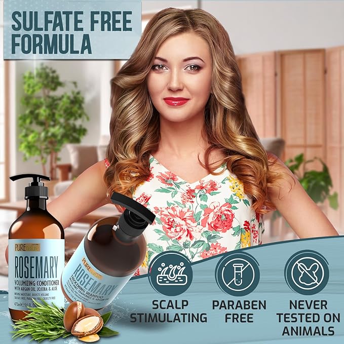 Rosemary Shampoo and Conditioner Set - Sulfate Free Formula with Mint - Volumizing Products and Thickening Care for Thinning Hair Women and Men - 16 Fl Oz (Set of 2)