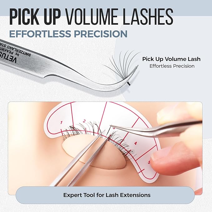 LASHVIEW Lash Tweezer, Vetus Curved Eyelash Tweezers for Profissional Grafting Eyelash Extension, Stainless Steel Needle Nose Tweezers for Lash Extension Stickers Precision Electronics, ST15
