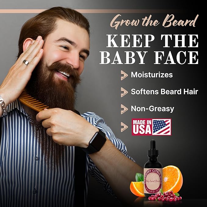Tuscan Cooper's Baby Faced Beard Oil for Men - All Natural, Hydrating, Nourishing, Beard Softener and Conditioner for All Hair Types Coconut, Jojoba, and Sweet Almond Moisture - Cranberry Citrus Spice