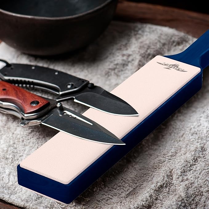 Leather Strop for Knife Sharpening Made from Premium Italian Leather, 14" Knife Strop with Storage Bag and 2 Polishing Compound for Various Knives, Razors, Axes, Chisels and Knives, Blue