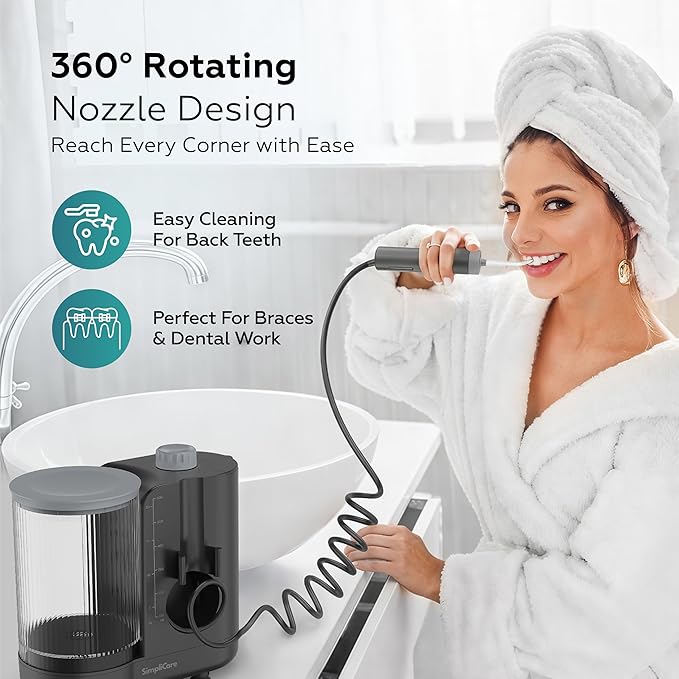 Pro Countertop Oral Irrigator Water Dental Flosser | 10 Pressure Levels, 21–160 PSI, 20.3 oz Large Tank, Complete 8-Tip System for Braces, Implants & Gum Care, BPA-Free (FC1761-Black)