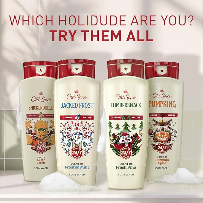 Old Spice Body Wash for Men, Holidudes Holiday Edition, 24/7 Holiday Freshness, Lasting Scent and Rich Lather, Stocking Stuffer, Jacked Frost Frosted Mint Scent, 16 oz