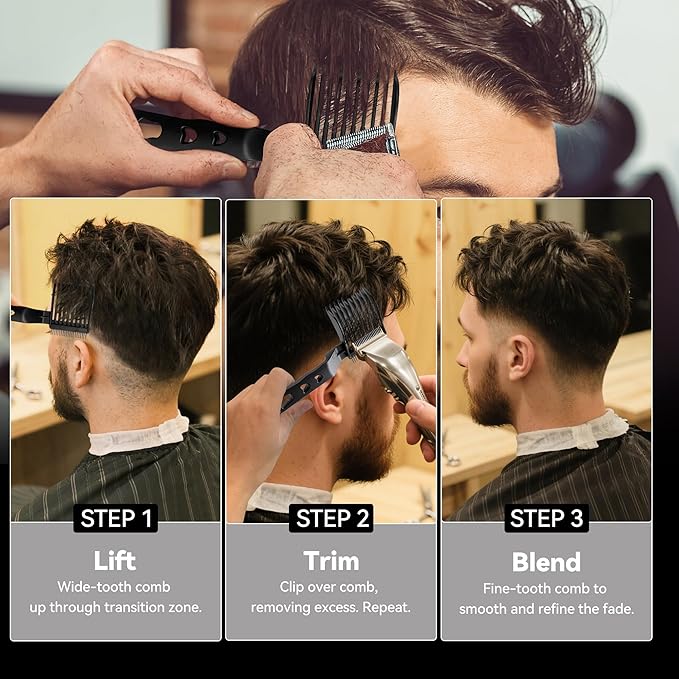 Blend Friend Fade Comb Set Black Professional Barber Combs for Men & Boys, Self Haircutting Tools for Fading & Blending, Salon or Home Use (2PC Black)
