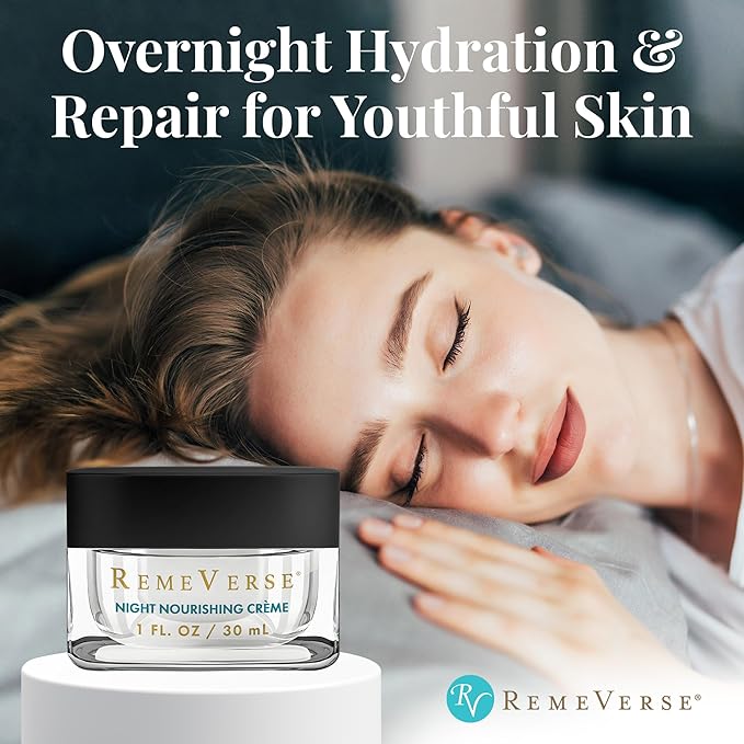 RemeVerse Night Nourishing Crème - Skin-Renewing Face Moisturizer for Women & Men, Hydrating Formula with Hyaluronic Acid, Peptides, Collagen & Glycerin for All Skin Types - Nourishing Facial Cream
