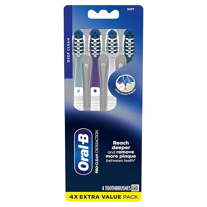 Oral-B CrossAction All In One Toothbrush, Soft, Deep Plaque Removal, 4 count