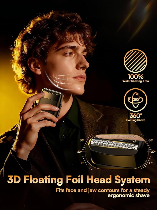Electric Foil Shavers for Men: Mini Electric Razor with 3D Floating Blades for Smooth Shaving, IPX7 Waterproof & USB-C Fast Charge Cordless Face Shaver, Portable Home & Travel Grooming Gift