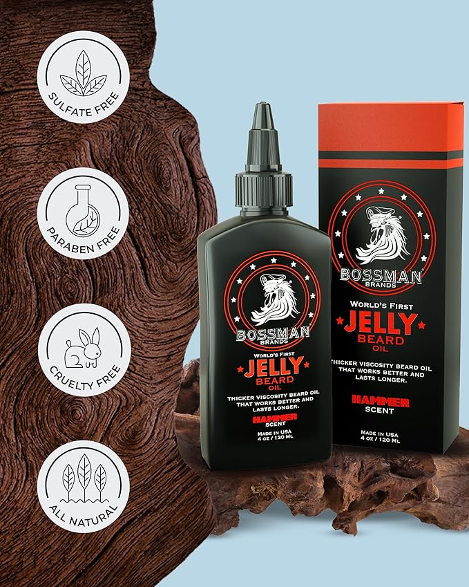 Bossman Jelly Beard Oil for Men - 3 Pack (12 oz in Total, Hammer Scent) – Softens, Moisturizes & Conditions with Natural Ingredients