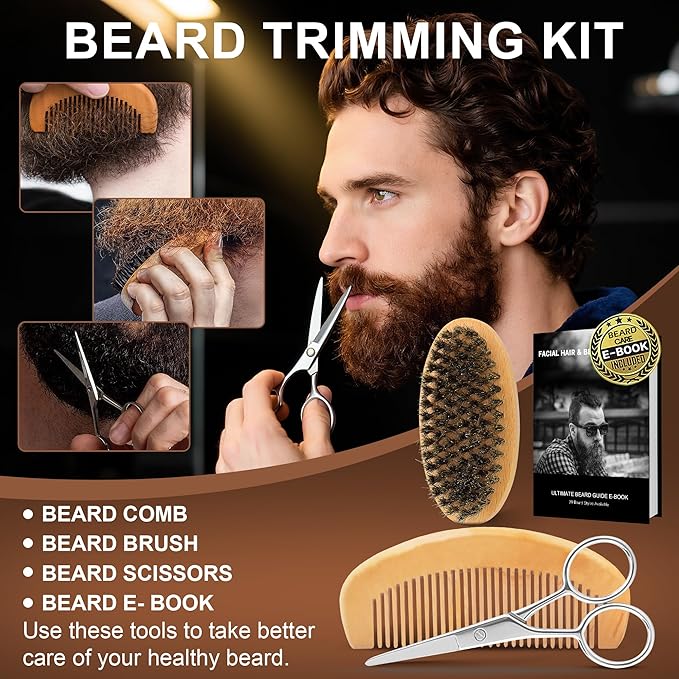 XIKEZAN Mens Gifts, Beard Grooming Kit with Sweet Orange Beard Wash,Oil, Conditioner,Balm,Brush,Comb,Cool Mens Christmas Secret Santa Gifts for Dad Husband Grandpa Boyfriend Him Stocking Stuffers