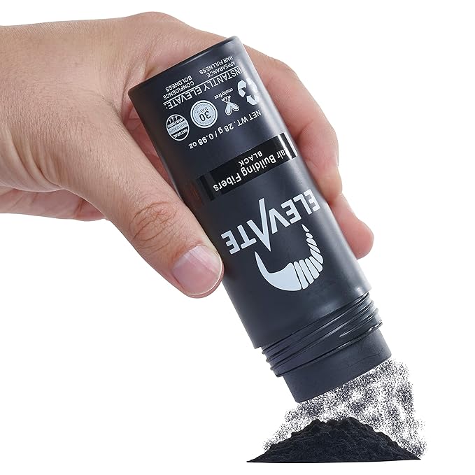 ELEVATE Hair Fibers to Instantly Thicken & Completely Conceal Thinning Balding Areas Loss in 30 Seconds for Men & Women (BLACK) 28g Size - 100% Natural & Undetectable Keratin Fibers