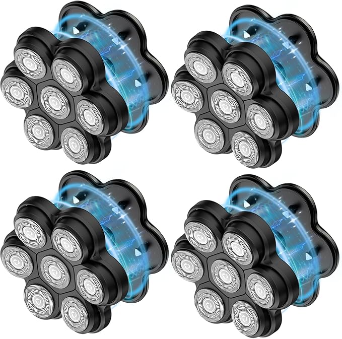 Magnetic Head Shaver Replacement Heads 7 Double Ring Waterproof Rotary Razor Blades for Bald Men Compatible with Freebird wyklaus shpavver (Black4)