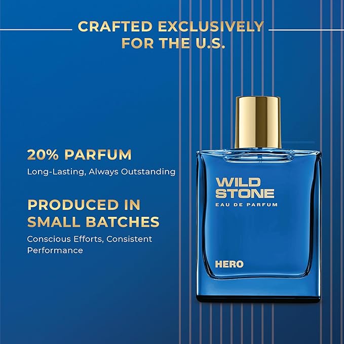 Wild Stone Hero Eau De Parfum | 3.38oz,100 ml | Luxury EDP Perfume for Men | Intense Long Lasting Premium Fragrance | Woody & Warm Spicy Notes | 100% Liquid Scent | Best Perfume for Gifting