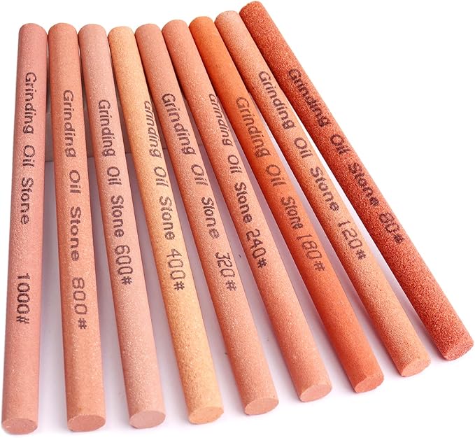 10pcs Sharpening Stone Set-10 Grit Cylindrical Assorted Sizes Whetstone Sharpener Polishing Honing Stone Kit 80# 120# 180# 240# 320# 400# 600# 800# 1000# 1200# (5.9x0.39inch)