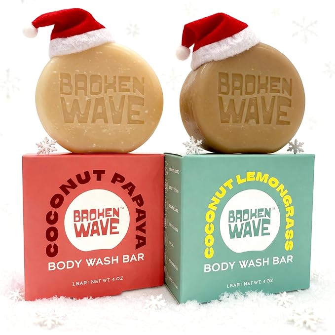 Broken Wave Natural Bar Soap for Women and Men | Hydrating, Vegan, Cruelty-Free Bar Soap | Coconut Lemongrass & Papaya Scent | Sulfate, Paraben & Plastic-Free Body Soap for Soft & Smooth Skin | 2-Pack