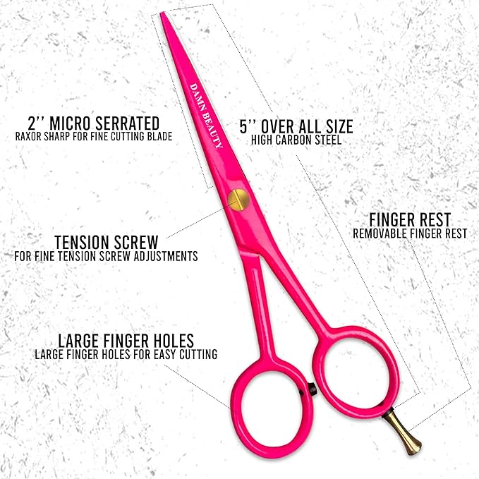 5.5"Professional Hair and Beard Scissor For Men & Women German Shears Use for Facial Hair, Trimming, Grooming, Cutting, and Styling of Beard (Pink)