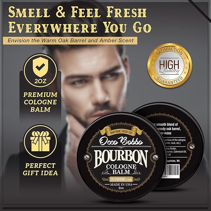Occo Bobbo - Solid Cologne Bourbon and Sandalwood Scent. Solid Bourbon Cologne For Men - Men's Solid Cologne - 2 Ounce - Concentrated Balm. – A Smooth Blend Of Woody Oak Barrel