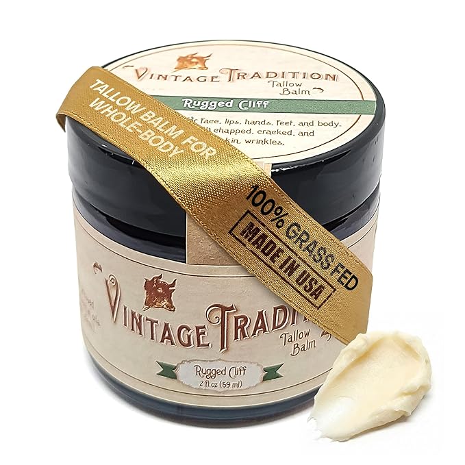 Vintage Tradition Beef Tallow All Purpose Balm - Healing, Hydrating Musk Skin Care Salve Replaces Body Lotion, Hand Cream, More - Essential Oil, Olive Oil, and Grass-Fed Tallow, 2 fl. oz.
