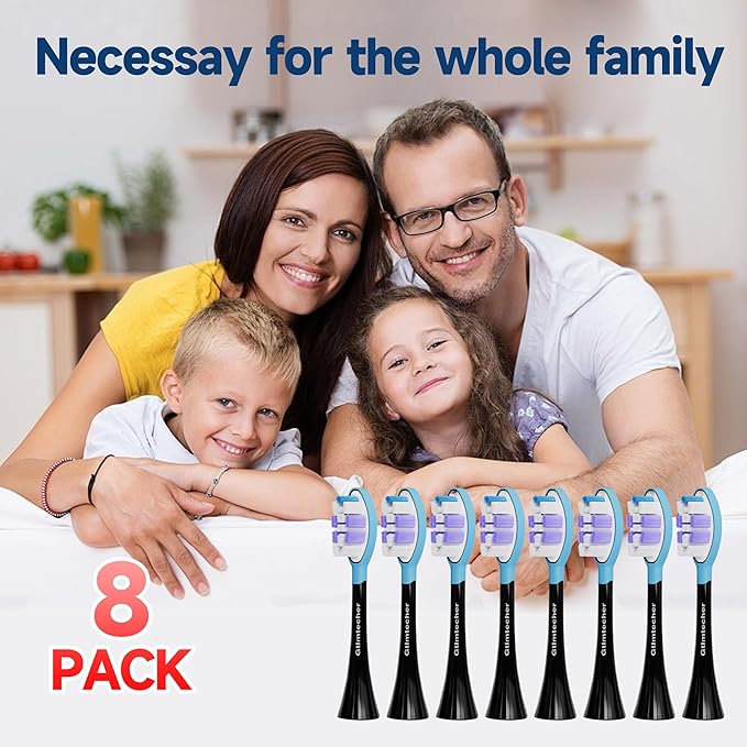Electric Toothbrush Replacement Heads, 8 Pack Adults Kids 7+ Sonicare Toothbrush Replacement Brush Heads Sensitive Replacement Heads C2 C3 G2 G3 A3, Black