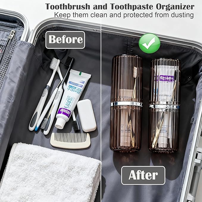 Toothbrush Travel Holder, 2-in-1 Dustproof Toothbrush Travel Case with Rinse Cup, Large Portable Toothbrush and Toothpaste Cup Container for Traveling Camping School Business Trip Bathroom
