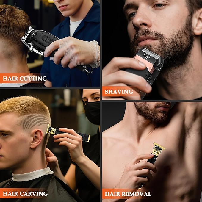Vintage Black Professional Hair Clippers for Men, Cordless T-Blade Beard & Mustache Trimmer Kit, LED Display, Rechargeable Electric Hair Cutting Machine for Home & Barber, Best Gift for Holidays