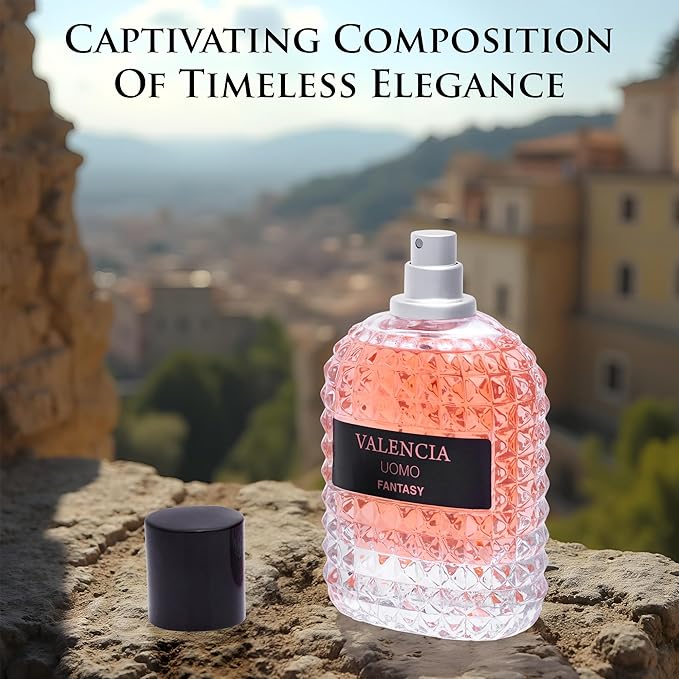 Valencia UOMO Fantasy Men EDP - Spicy & Woody Fragrance - Top Notes of Sweet Red Apple, Cardamom & Calabrian Bergamot - Base Scent of Warm Tobacco Leaf, Patchouli & Vetiver - Elegant 100ml Bottle