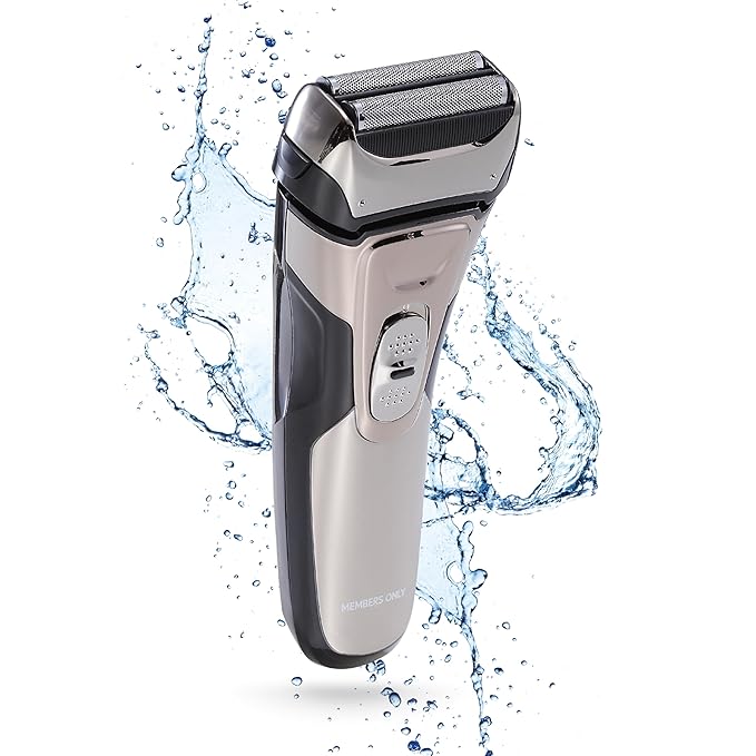 Members Only Foil Shaver, Lithium Metallic Cordless 2 Blade Electric Shaver, Precision Contouring, Pop-up Trimmer, LED Display, Waterproof Design (IPX6), USB Rechargeable