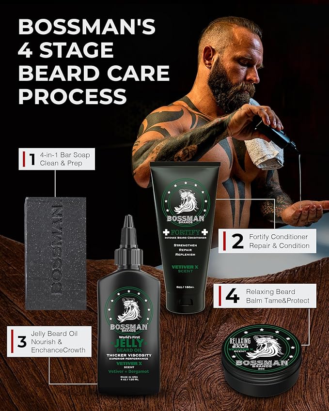Bossman Jelly Beard Oil for Men (4 oz, Vetiver X Scent) – Softens, Moisturizes & Conditions with Natural Ingredients