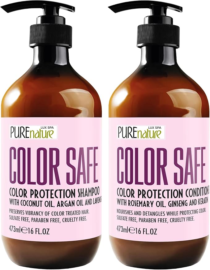 Color Safe Shampoo and Conditioner Set - Sulfate Free and Paraben Free for Protecting Treated, Dyed, and Colored Hair - Professional Salon Care for Women and Men - 16 Fl Oz (Set of 2)