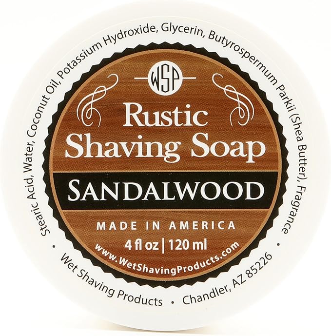 WSP Rustic Shaving Soap (Sandalwood) Artisan Made in America Using Vegan Natural Ingredients